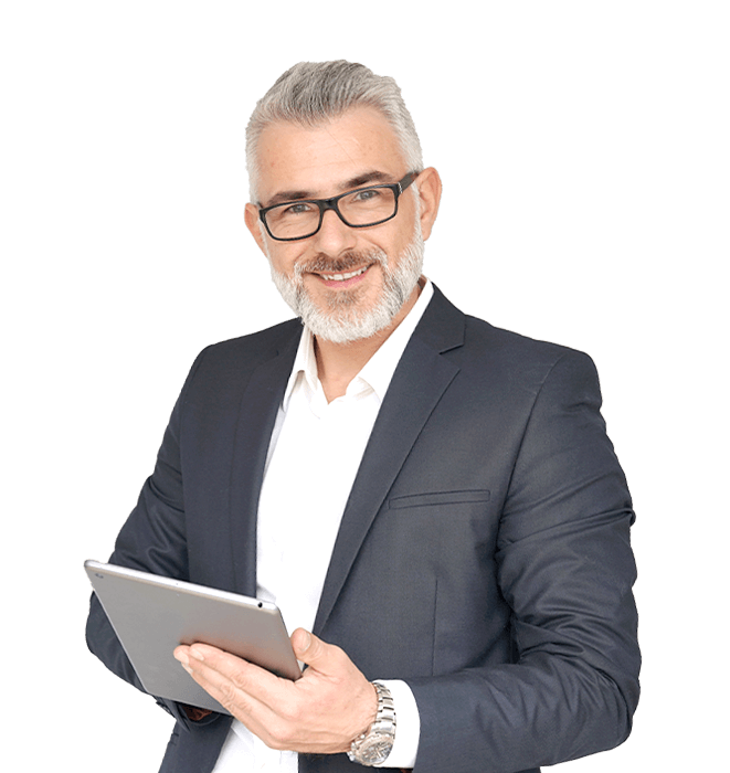 Alle Office-Tools in einer App Anwalt mit Tablet in der Hand